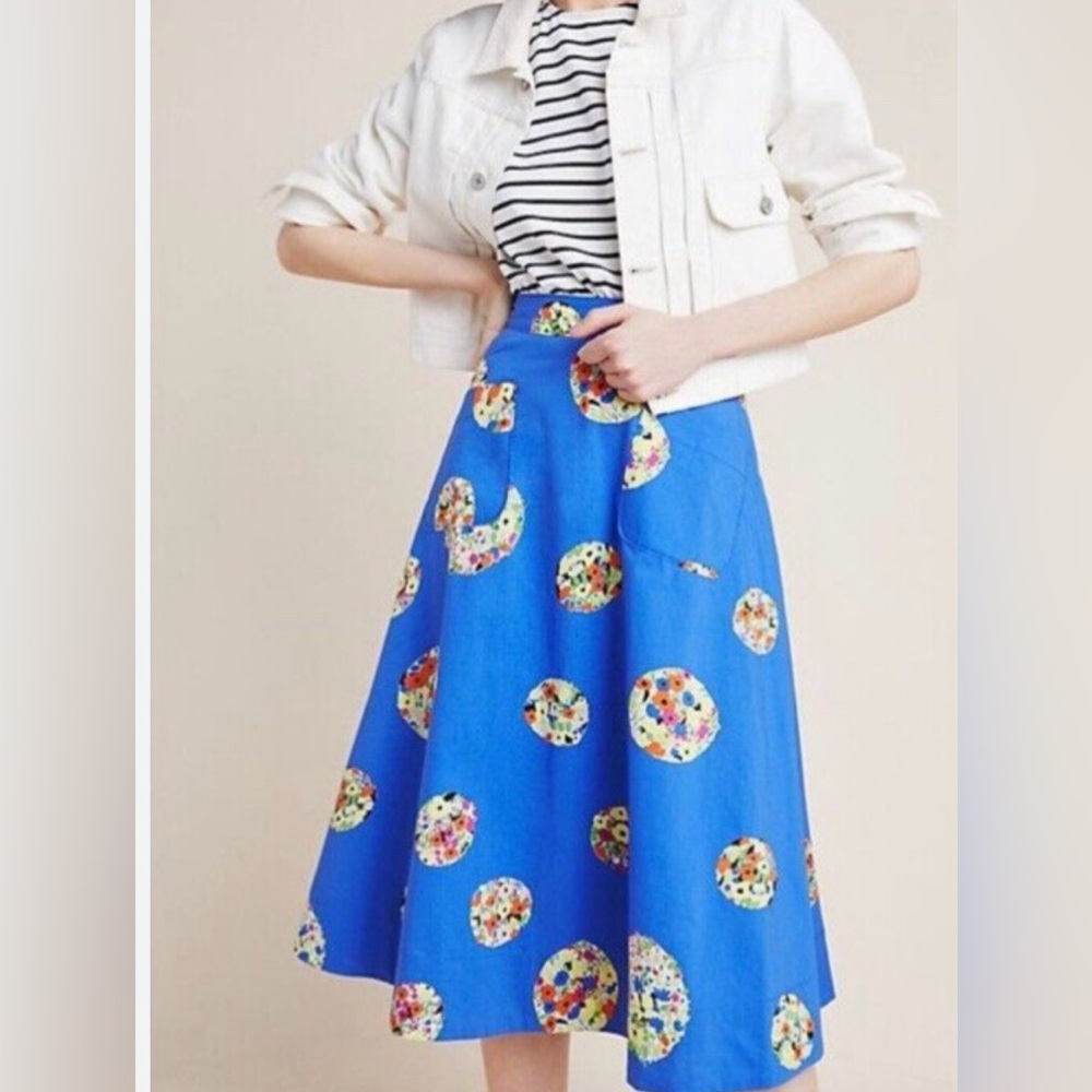 Anthropologie-Conversations Blue Floral Dot Skirt, 100% cotton, limited series